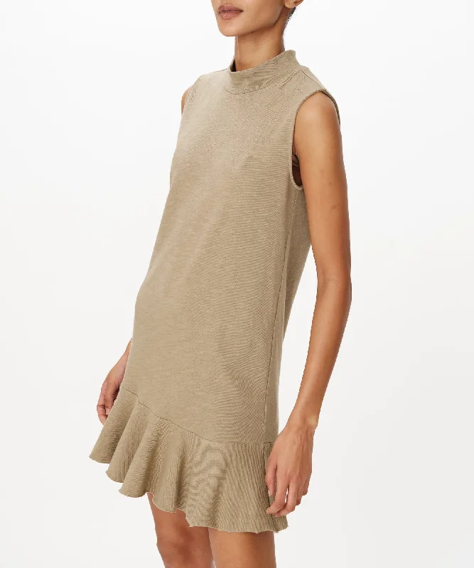 Heavy Slub Jersey Turtleneck Mini Dress - Faded Army Modern Satin Mini Dress