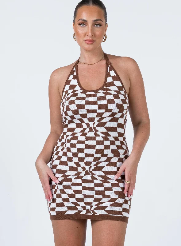 Henri Mini Dress Brown / White Classic Striped Mini Dress