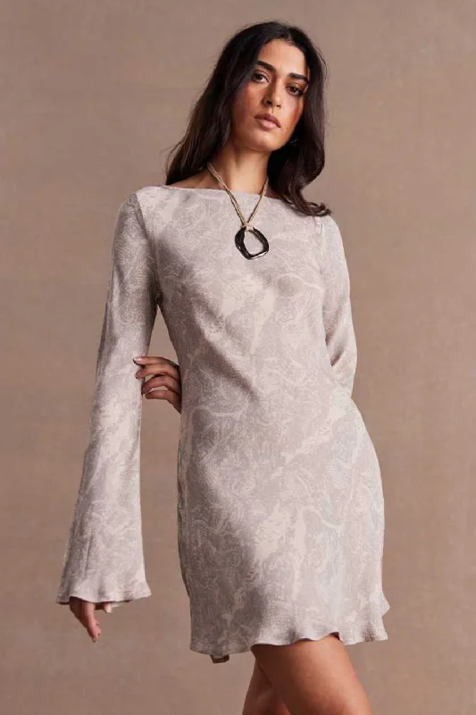 Inara Shadow Grey Bias LS Mini Dress Cozy Wraparound Mini Dress