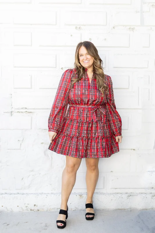 Christmas Plaid Mini Dress Trendy Off-Shoulder Dress Mini