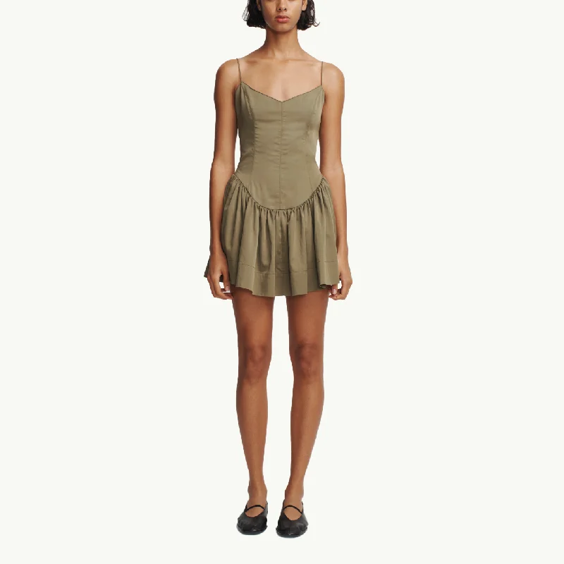 Sonja Mini Dress - Olive Elegant Satin Lace Mini Dress