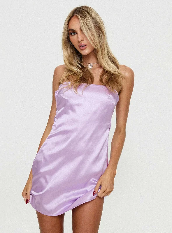 Shaya Strapless Mini Dress Lilac Cozy Wraparound Mini Dress