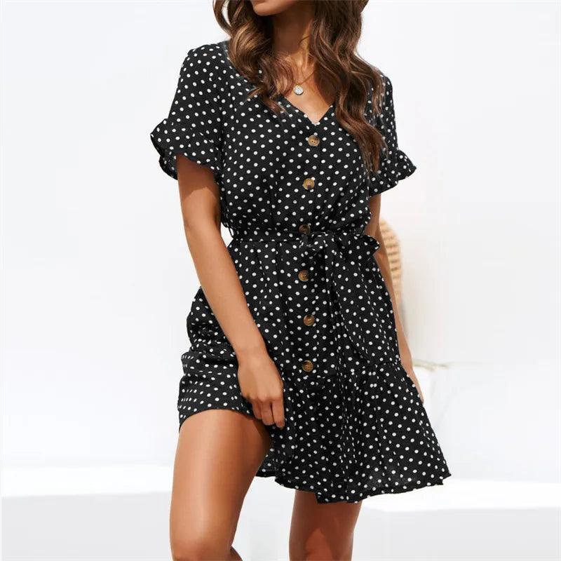 Short Sleeve Button Up Mini Dress Cozy Cotton Mini Dress