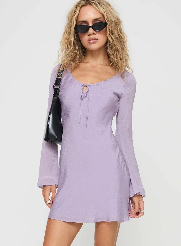 Sorrento Long Sleeve Mini Dress Purple Comfortable Zip-Up Mini Dress