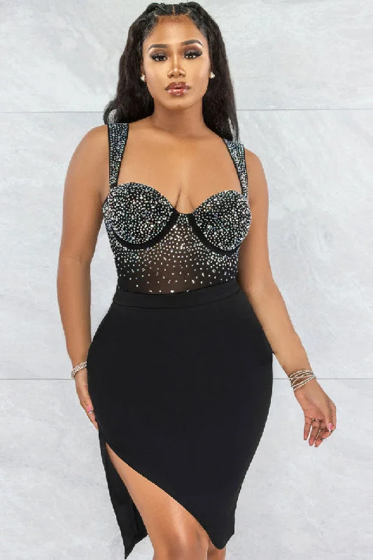 Sparkly Rhinestone Mesh Sleeveless Ruched Bodycon Party Mini Dress - Black Comfortable Zip-Up Mini Dress