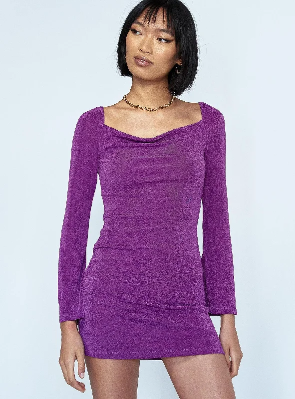 Starlight Mini Dress Purple Comfortable Zip-Up Mini Dress