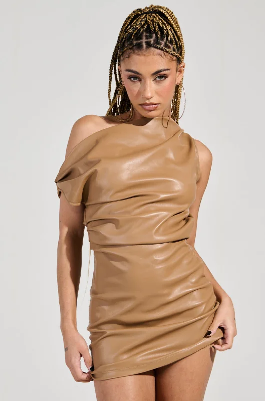 UNREACHABLE FUAX LEATHER MINI DRESS Comfortable Casual Mini Dress