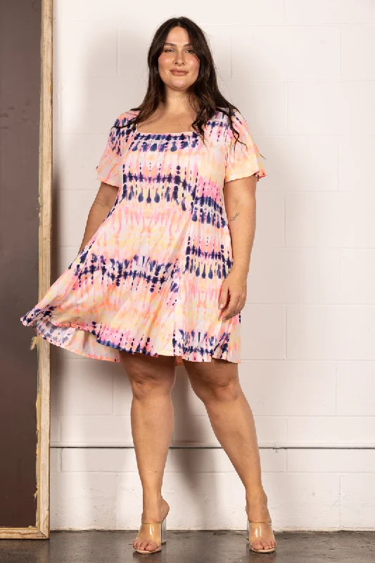 MULTICOLOR SQUARE NECK A-LINE PLUS SIZE MINI DRESS VC5757-A Stylish Sweetheart Neck Mini Dress