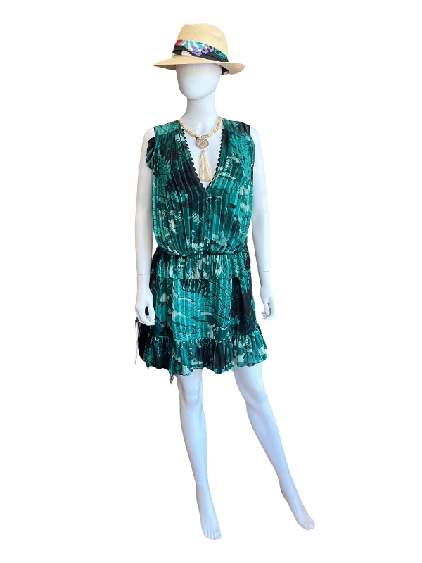 Victoria Beckham Mix-Print Pleated Mass Green Mini Dress /4 Elegant Lace Mini Dress