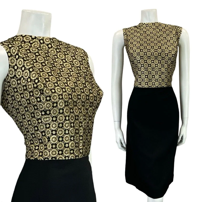 VTG 60S MOD BLACK GOLD FLORAL LUREX BROCADE PARTY SLEEVELESS MINI DRESS 16 Stylish Sweetheart Mini Dress