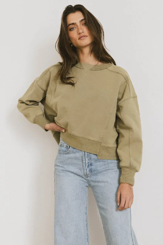 Aarti Sweatshirt in Olive Zip Hoodie Drawstring Kangaroo Pocket