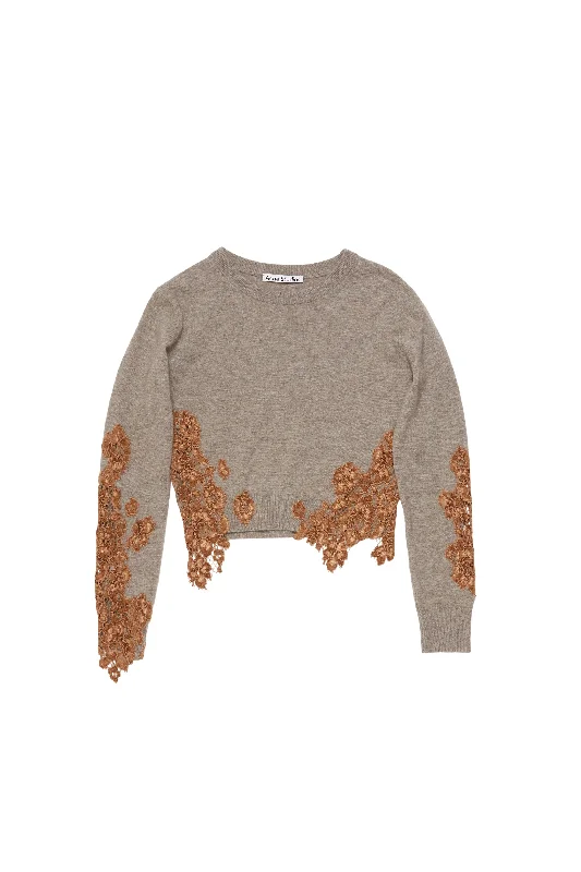 Acne Studios Wool Jumper Lace Trim (Beige) Mesh Blend Leather Blend Suede Blend