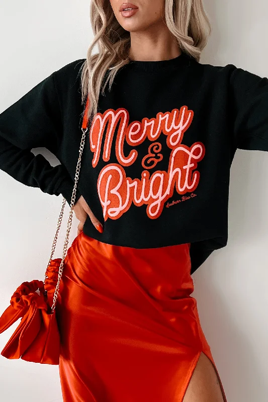 Always "Merry And Bright" Graphic Sweatshirt (Black) Hoodie with Drop Shoulder Relaxed Streetwear