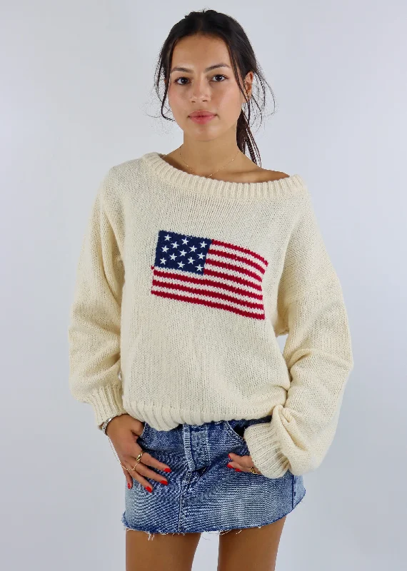 American Flag Sweater ★ Cream Fitted Slim Tailored