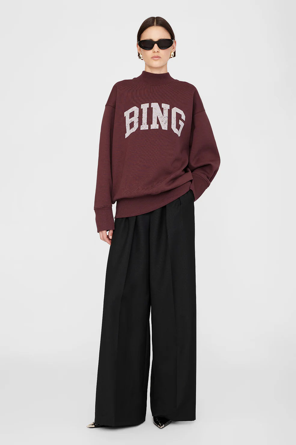 Anine Bing - Bradie Sweatshirt in Deep Burgandy Hoodie with Typography Text Message