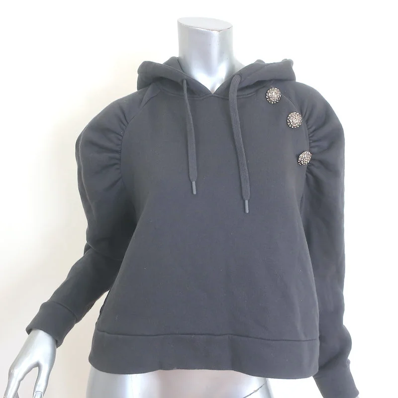 Ba&sh Bora Crystal-Embellished Hooded Sweatshirt Gray Size Small Hoodie with Zipper Versatile Modern