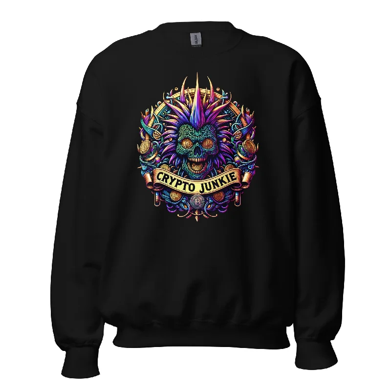 Bitcoin Punk Rock Skull Crypto Junkie Digital Asset Sweatshirt Long Sleeve Pullover Hoodie with V-Neck Classic Versatile