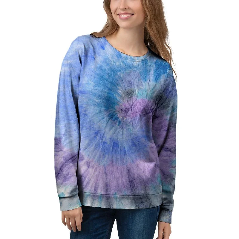 Black And Blue Tie Dye Women's Sweatshirt Hoodie with Elastic Waist Stretchable Comfortable