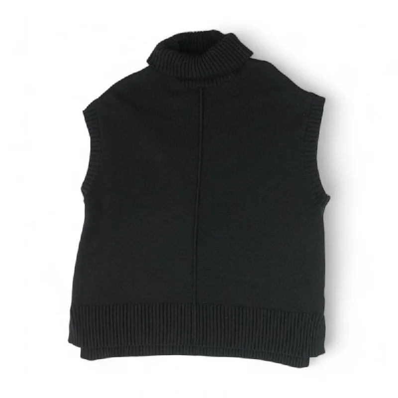 Black Solid Turtleneck Sweater Open Front Closed Front Wrap Front