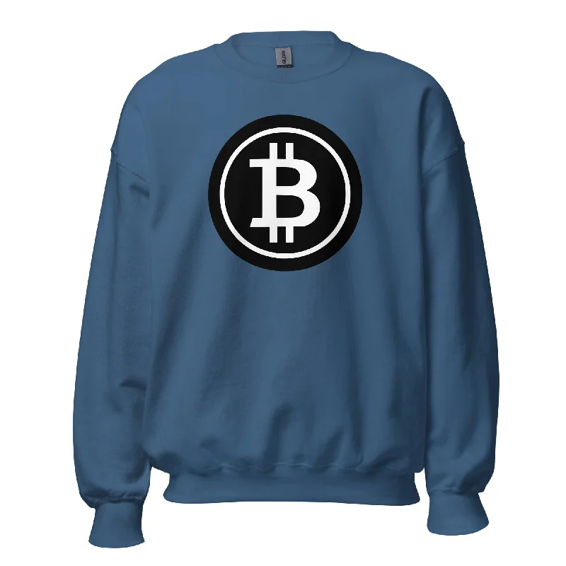 BTC Bitcoin Crypto Symbol Sweatshirt Long Sleeve Pullover Hoodie with Hem Applique Textured Unique