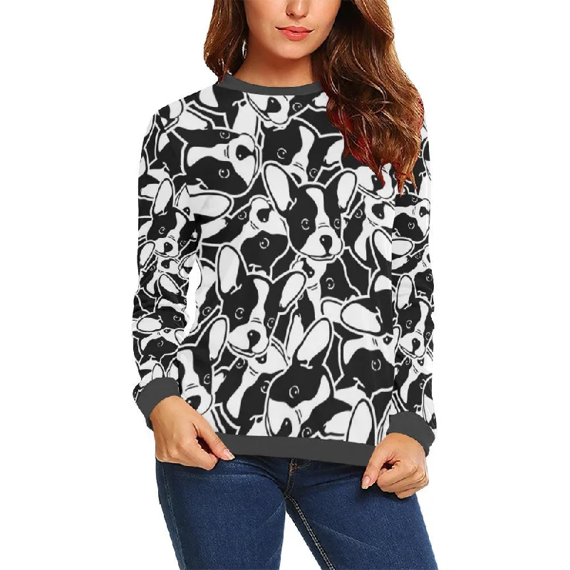 Bulldog Pattern Print Women's Sweatshirt Hoodie with Hem Patch Decorative Personalized