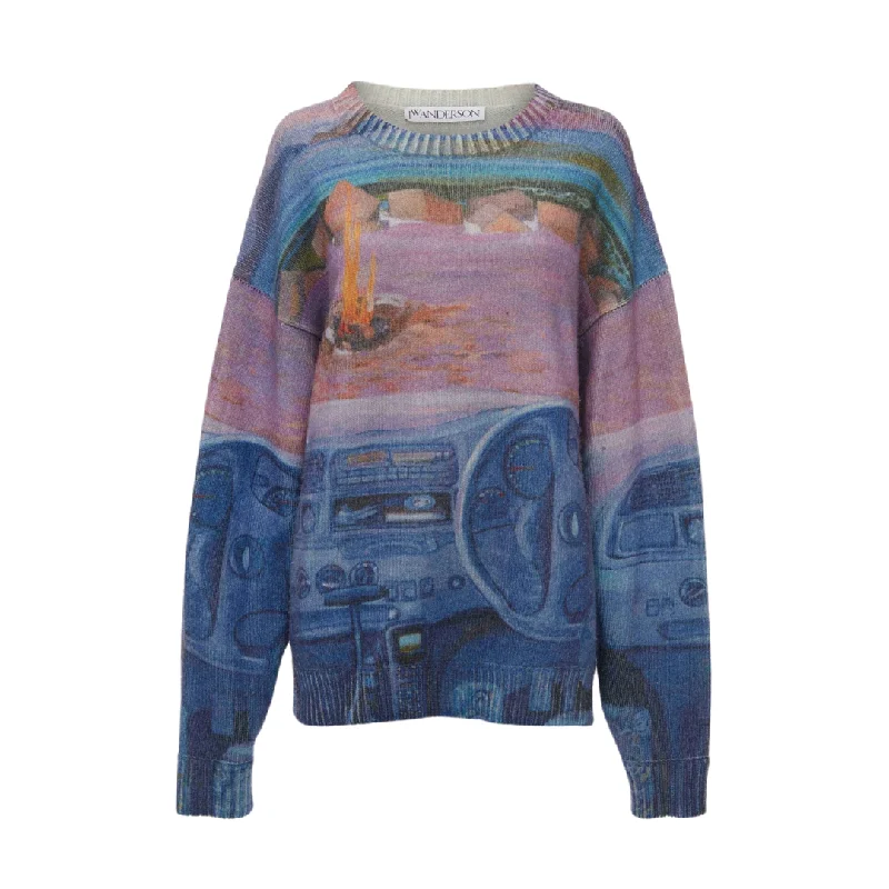 Car Print Jumper Fitted Loose Oversized