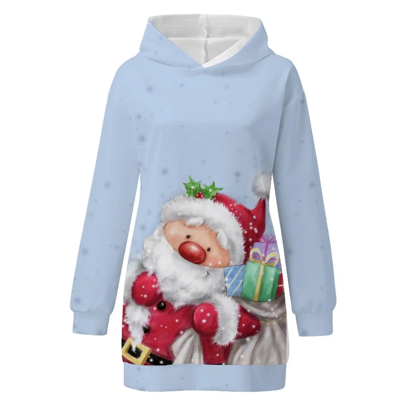 Christmas Print Hoodie Digital Printing Hoodie with Sequins Glamorous Eye-catching