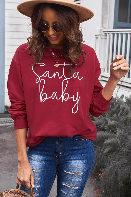 Christmas SANTA BABY Graphic Sweatshirt Hoodie with Belted Waist Structured Tailored