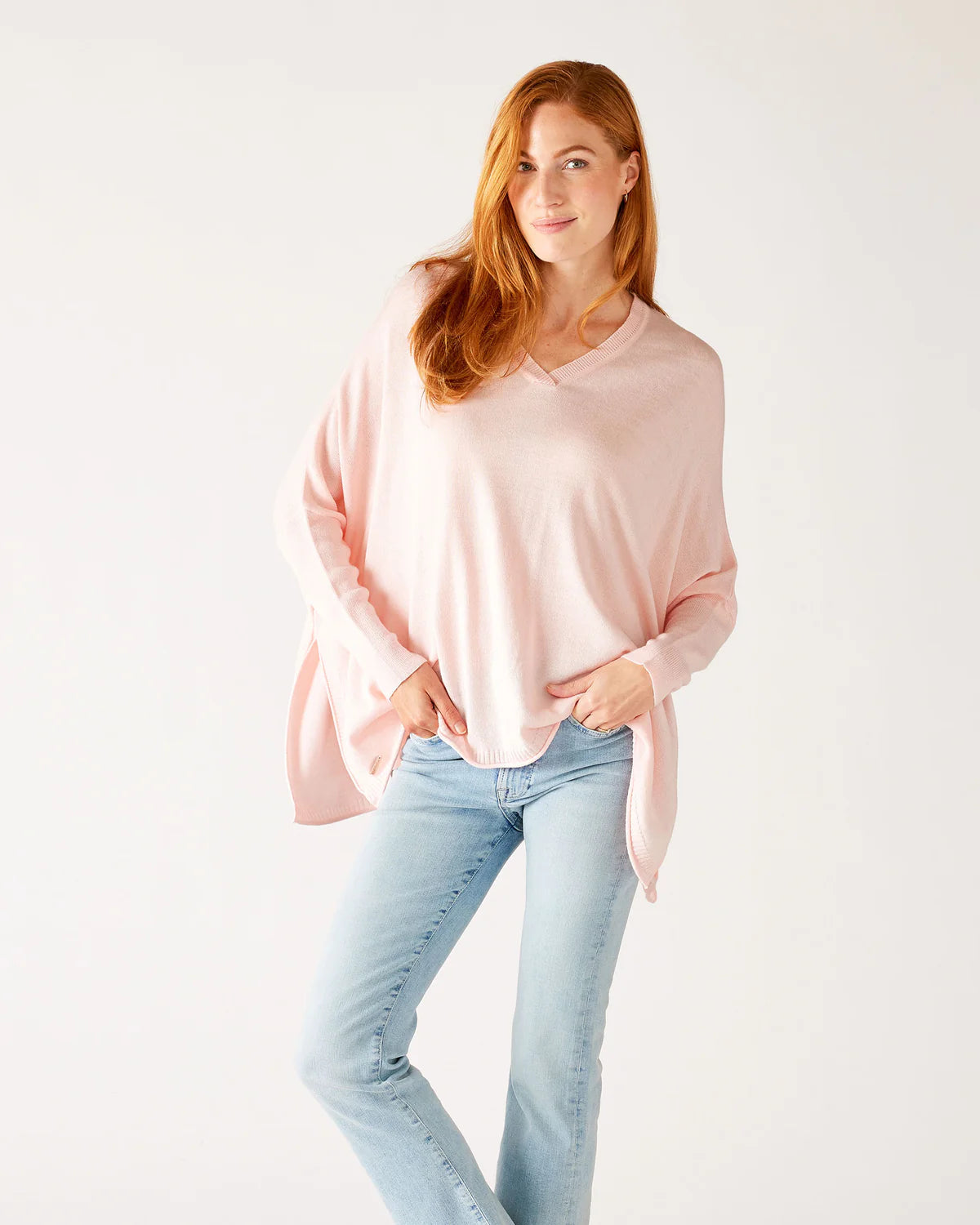 Mersea Catalina V-Neck Sweater Sorbet Pink Front Pockets Side Pockets Patch Pockets