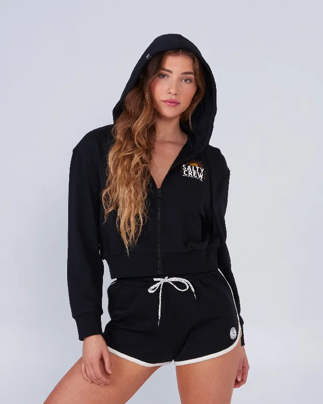 Cruisin' Crop Zip Front Hoody Women's Hoodie with Pattern Geometric Abstract