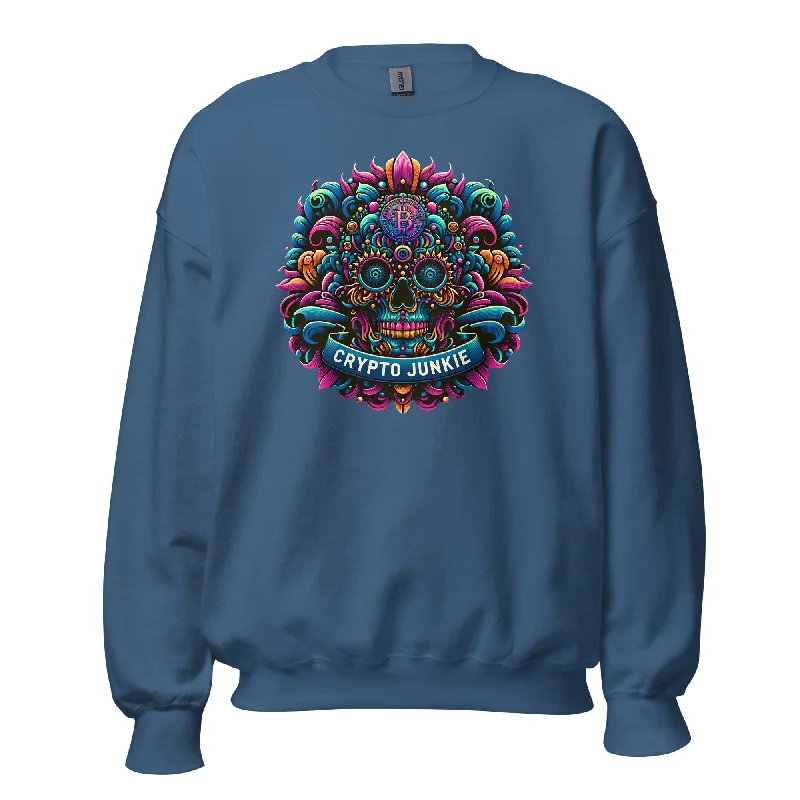 Crypto Junkie Mexican Sugar Skull Bitcoin Digital Asset Sweatshirt Long Sleeve Pullover Hoodie with Cropped Fit Short Trendy