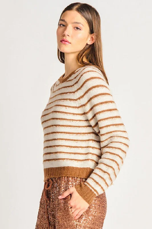 DEX Striped Sequin Sweater Mesh Sweater Canvas Denim