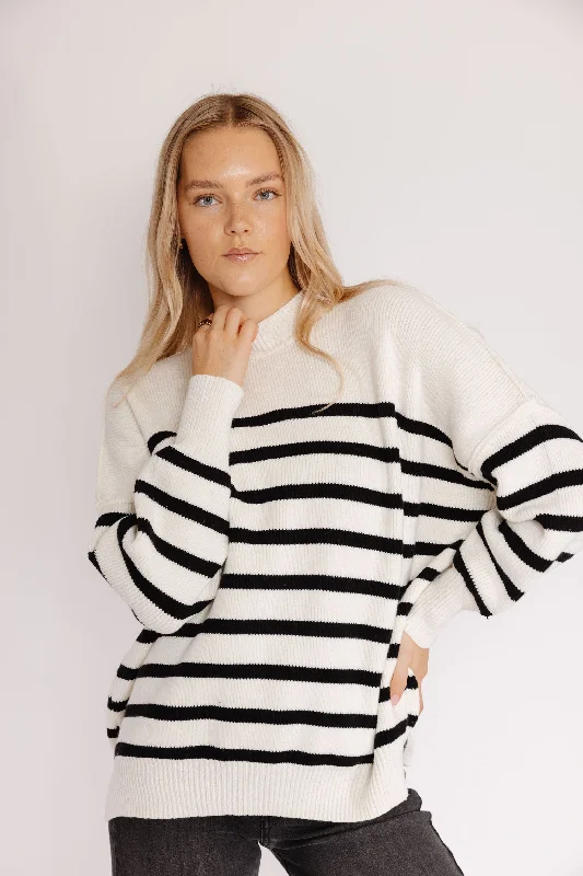 Dexter Sweater in White/Black Glossy Satin Silk