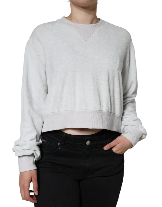 Dolce & Gabbana White Nylon Stretch Crew Neck Pullover Sweater Stylish Fashionable Trendy