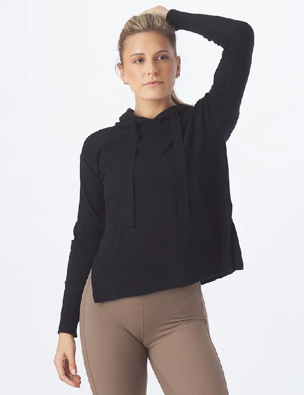 Elite Hoodie: Black Hoodie with Front Slit Layering Stylish