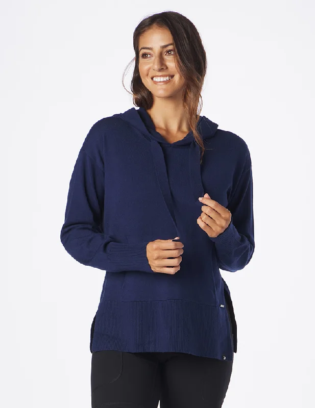 Elite Hoodie: Indigo Hoodie with Frayed Bohemian Relaxed