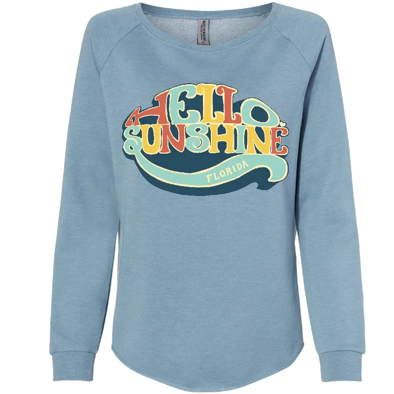 Hello Sunshine Florida Crewneck Sweatshirt Hoodie with Applique Textured Unique