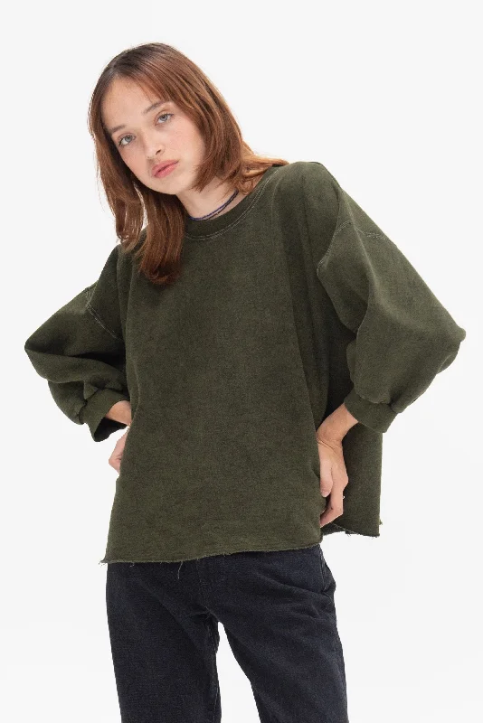 Fond Sweatshirt, Olive Hoodie with Batwing Sleeves Loose Dramatic