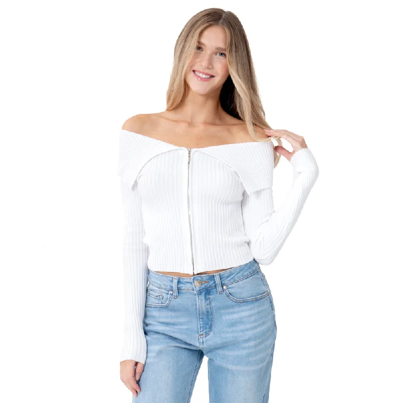 SWEATER PARA MUJER WITH ZIPPER & SHOULDER DOWN FOREVER 21 Terry Blend Velvet Blend Canvas Blend