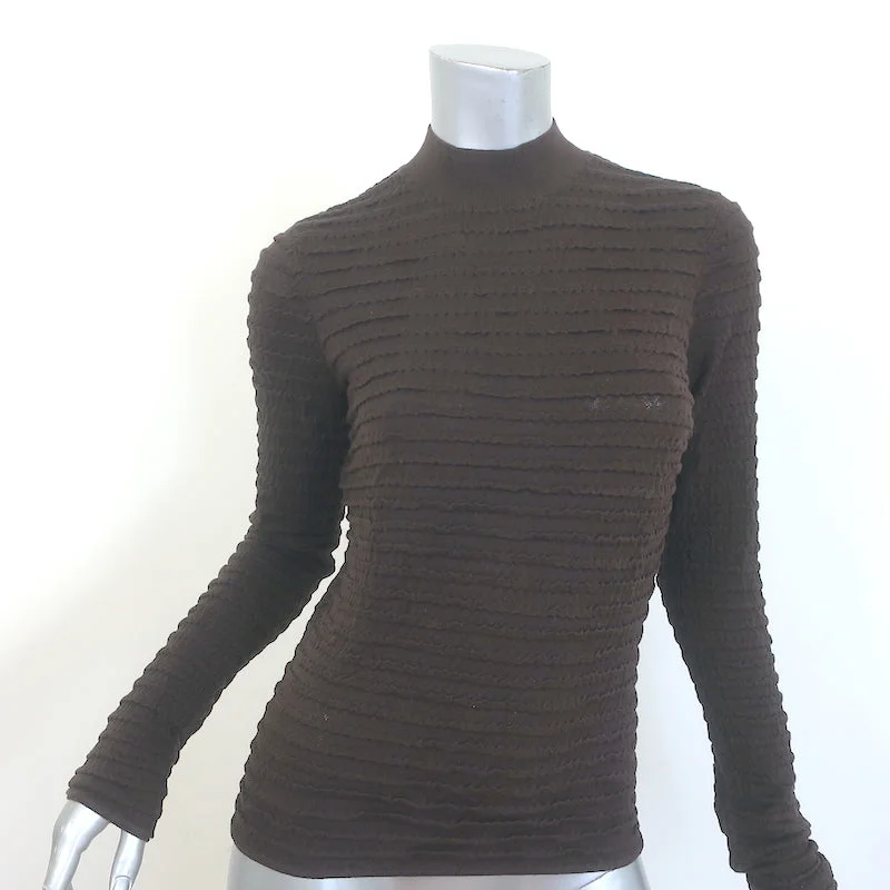 FRAME Smocked Mock Neck Sweater Espresso Silk-Cotton Size Medium NEW Handmade Hand-knitted Hand-woven