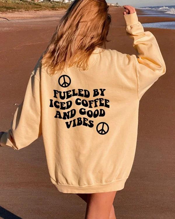 Fueled by Coffee Good Vibes CC Sweatshirt Hoodie with Back Slit Movement Comfort