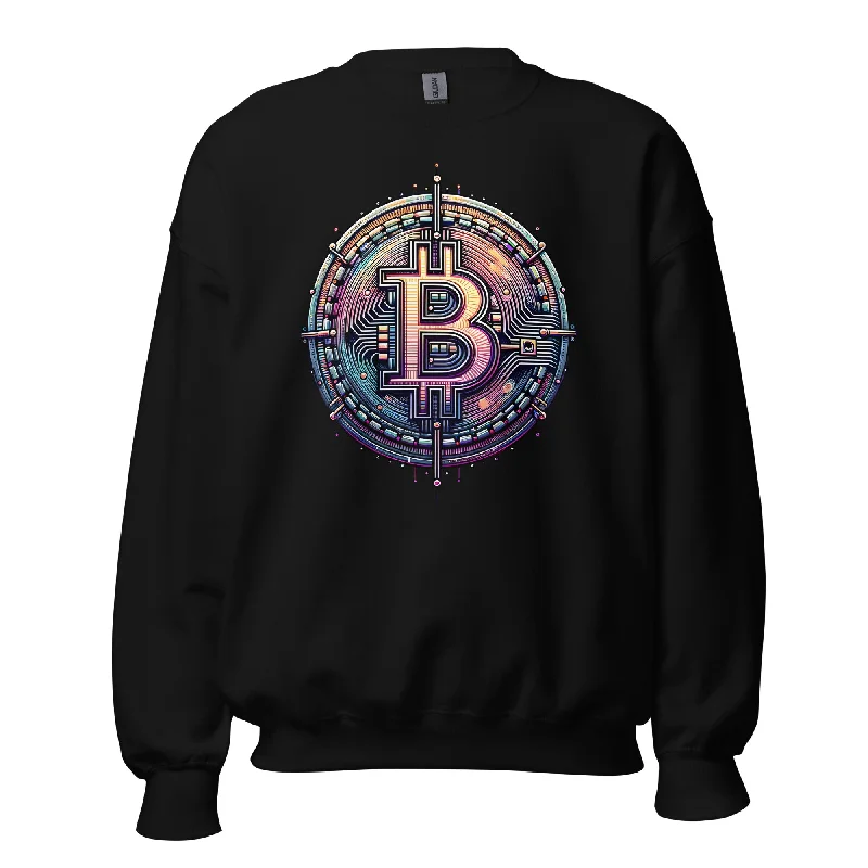 Futuristic Wired Bitcoin BTC Digital Crypto Sweatshirt Long Sleeve Pullover Hoodie with Illustration Artistic Creative