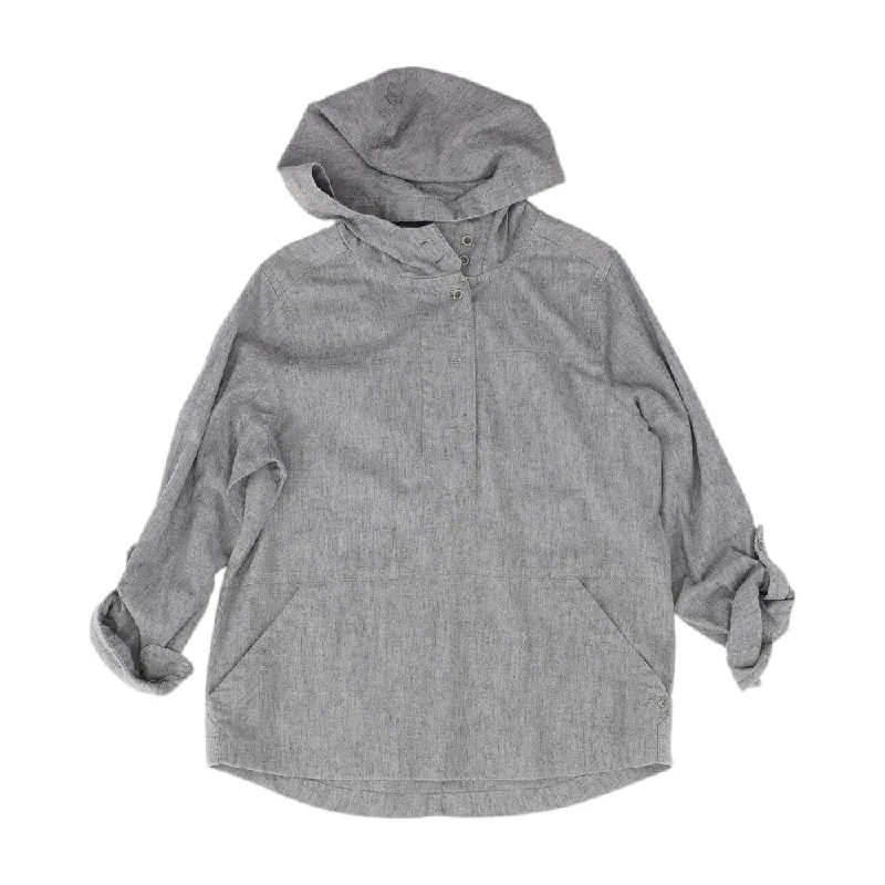 Gray Solid Hoodie Hoodie with Mock Neck Collared Structured