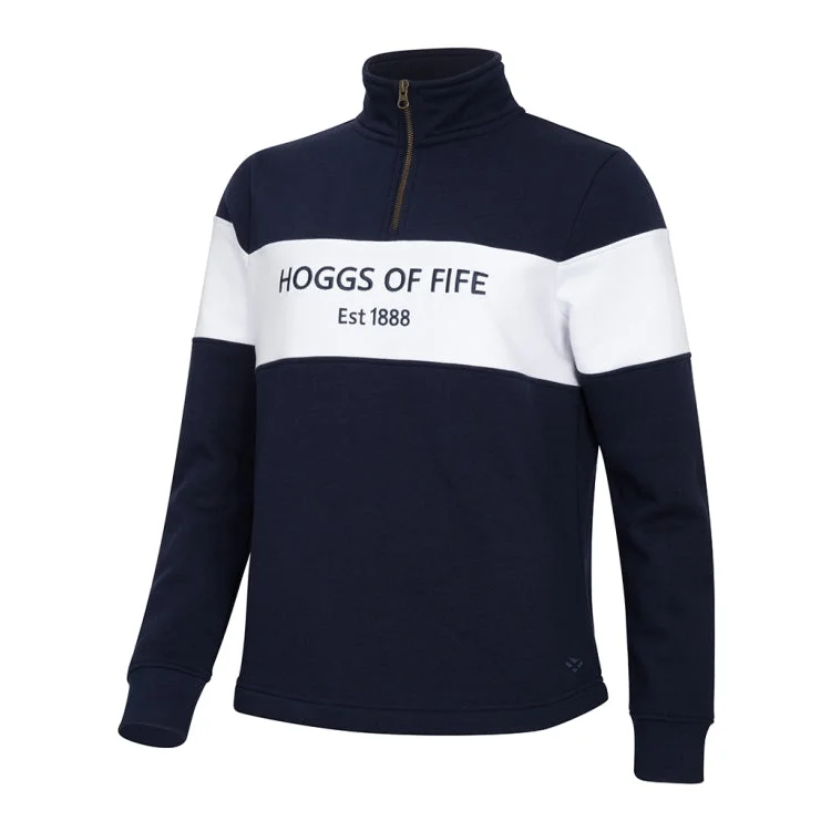 Hoggs of Fife Ladies Dumfries 1888 1/4 Zip Sweatshirt - Navy/White Hoodie with Pattern Geometric Abstract