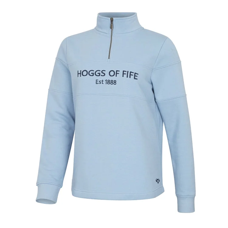 Hoggs of Fife Ladies Dumfries 1888 1/4 Zip Sweatshirt - Plain Blue Hoodie with Hem Detail Decorative Unique