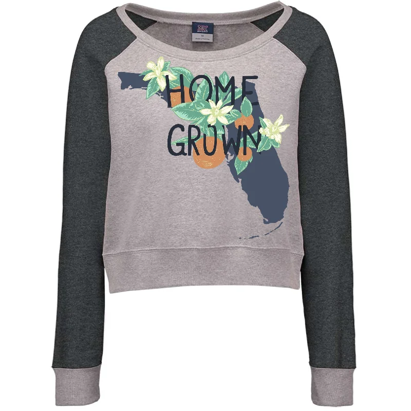 Home Grown Florida Cropped Sweatshirt Hoodie with Side Slits Relaxed Casual