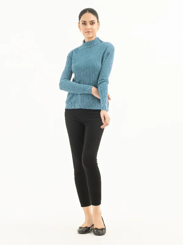 Ribbed Turtle Neck Sweater Print Jacquard Patchwork