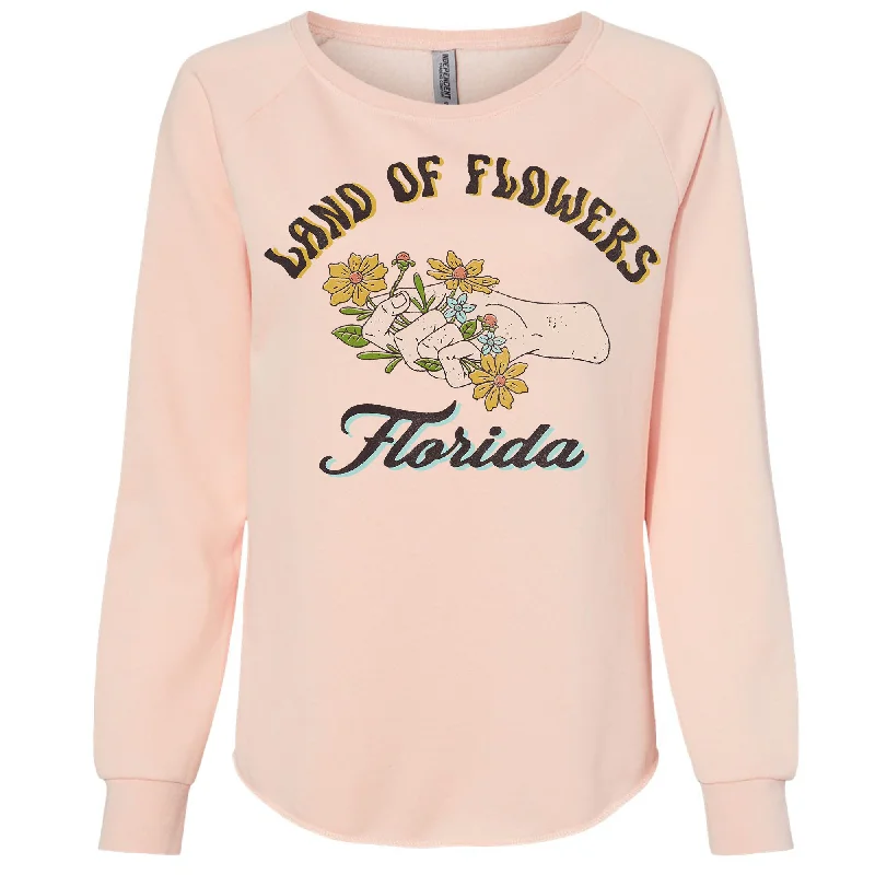 Land of Flowers Florida Crewneck Sweatshirt Hoodie with High-Low Hem Asymmetrical Trendy