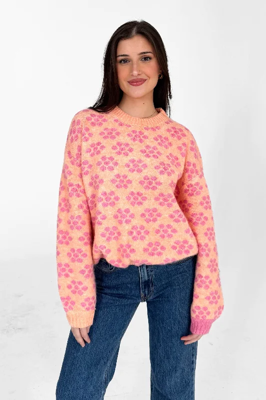 Lilah Sweater in Apricot Chenille Brocade Lace