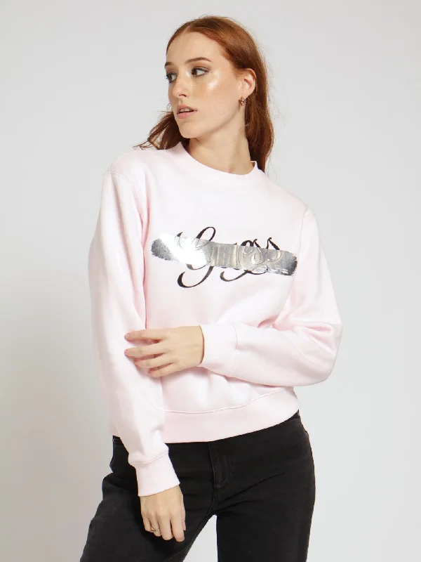 Logo Sweatshirt - Pink Hoodie with Raglan Sleeves Sporty Comfortable